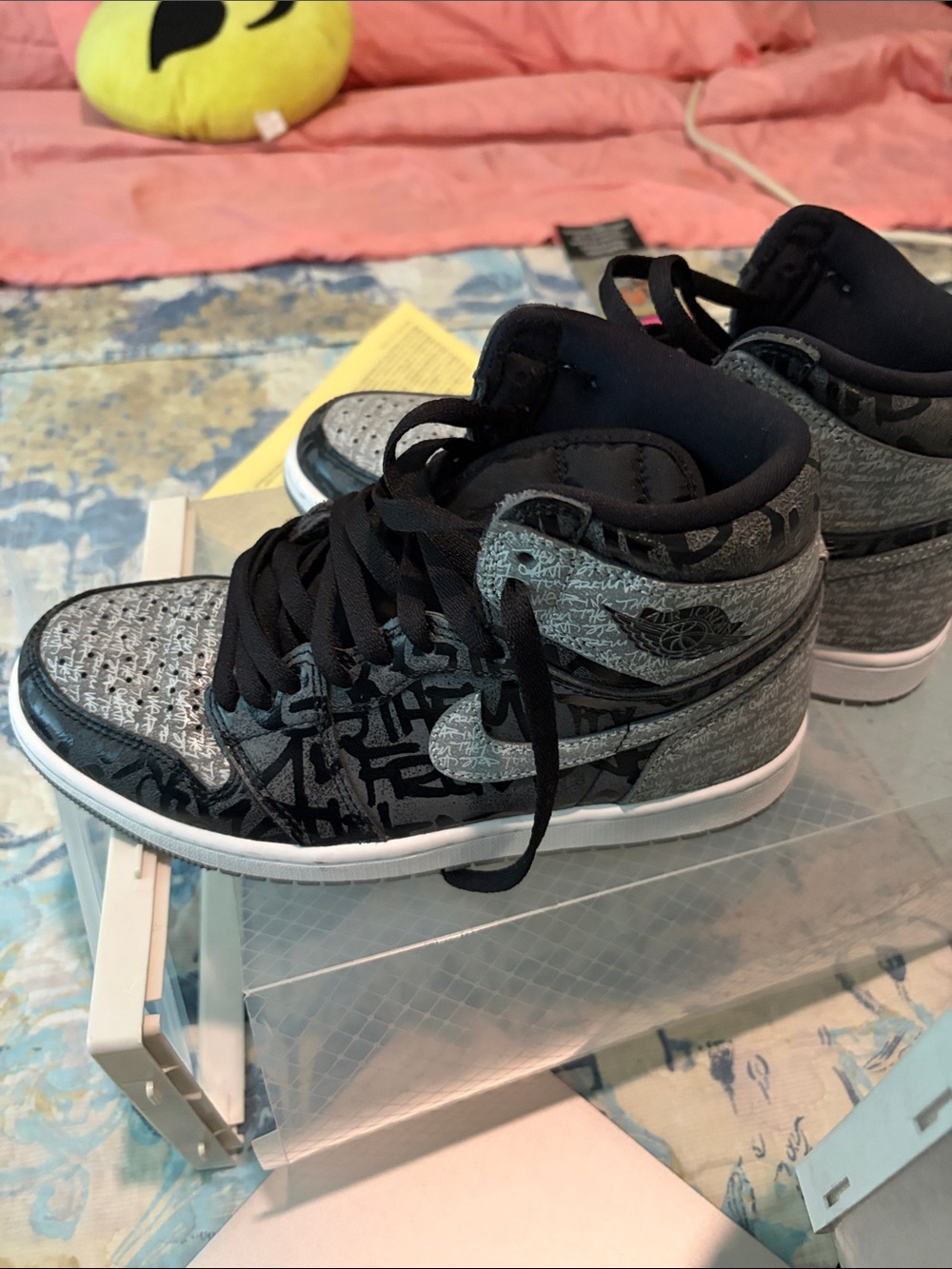 Jordan Kids High-Top Sneakers in Black and Gray with Graphic Print